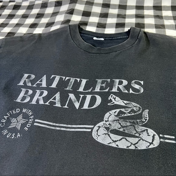 Snake Rattlers Brand Faded Black Vintage T Shirt Single Stitch Made In USA 90s - Picture 2 of 5